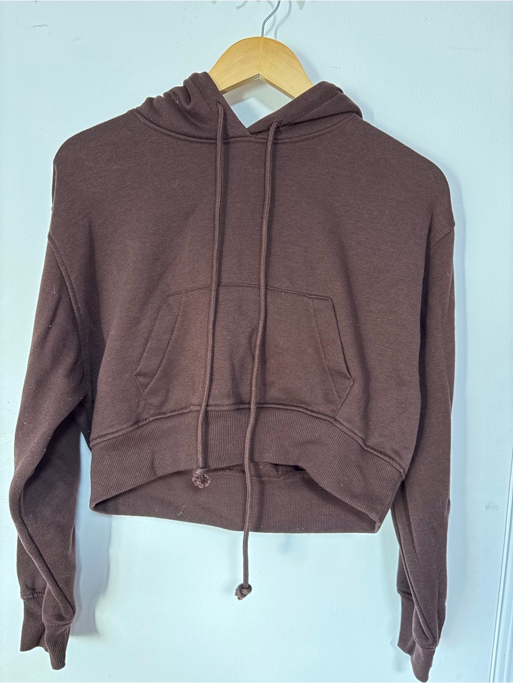 Zara Chocolate Brown Cropped Pullover Hoodie | Size M
